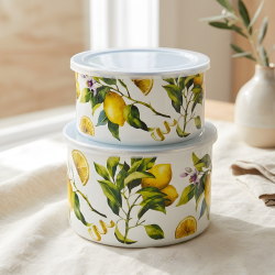 Lemon Pattern Metal Tupperware Set - 5 Pcs
